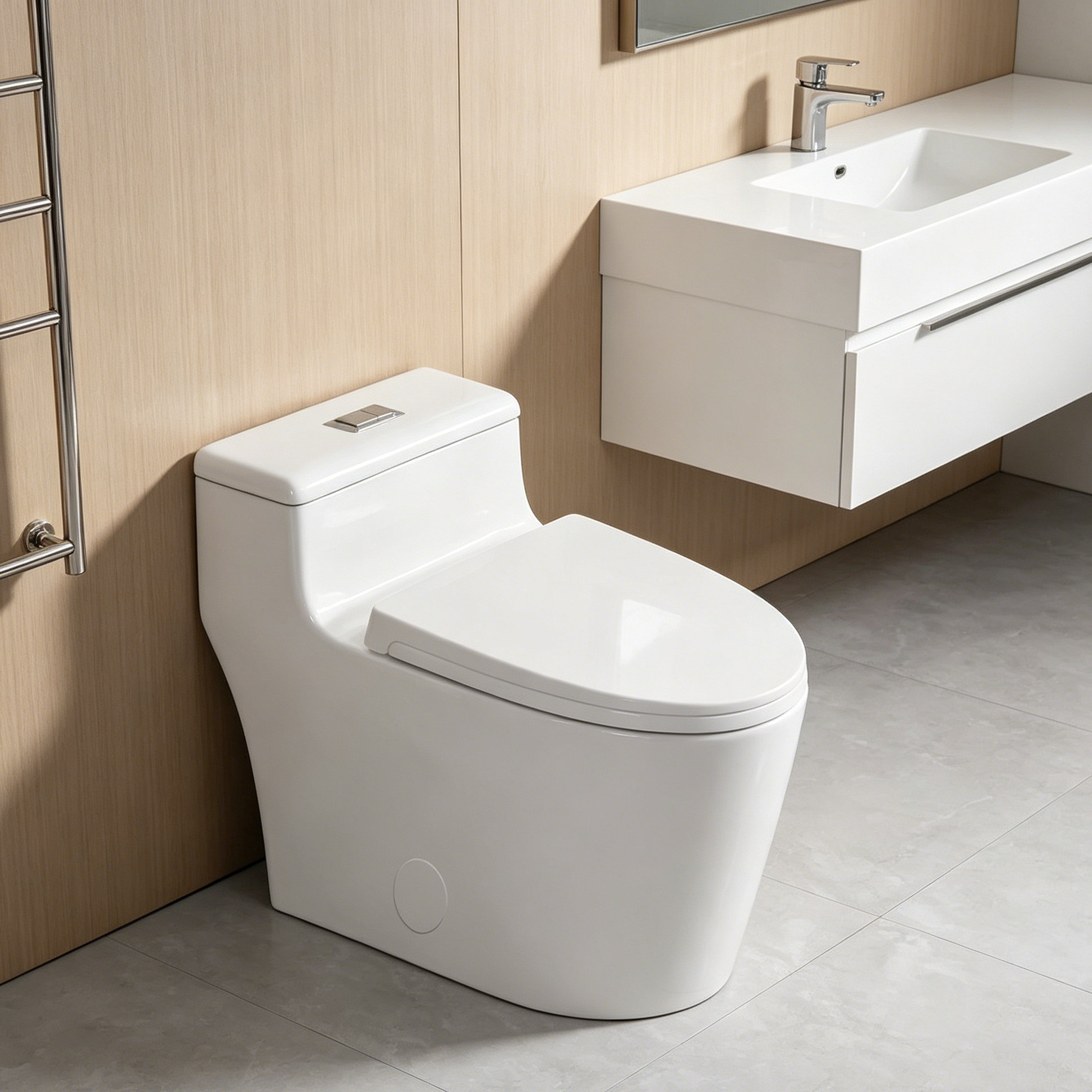 Yingze Low Profile Dual Flush Elongated One Piece Toilet with